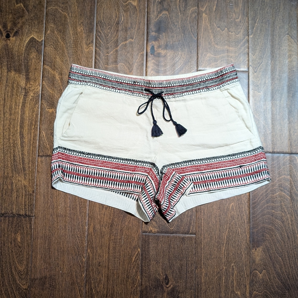LOFT High Waist Shorts - Cream with Red and Black Details